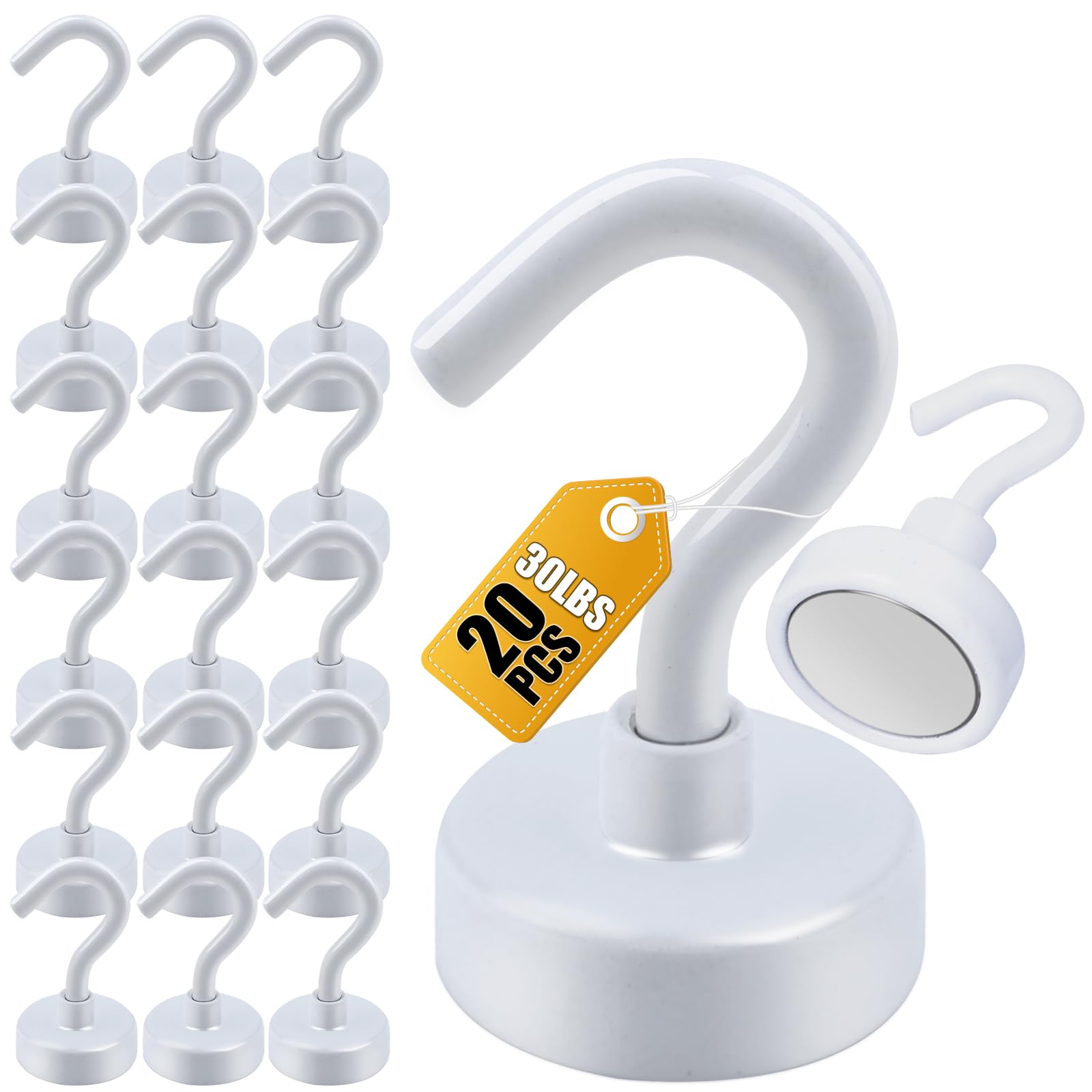 DIYMAG Magnetic Hooks, 30lbs+ Magnet Hook 2025 Cruise Cabin Ship Essentials Heavy Duty Strong Magnets Refrigerator Fridge Hanging for Classroom Beach Vacation Kitchen Grills Home 20 Pack (Silver)